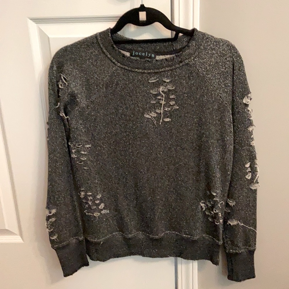 jocelyn Ripped Metallic French Terry Pullover